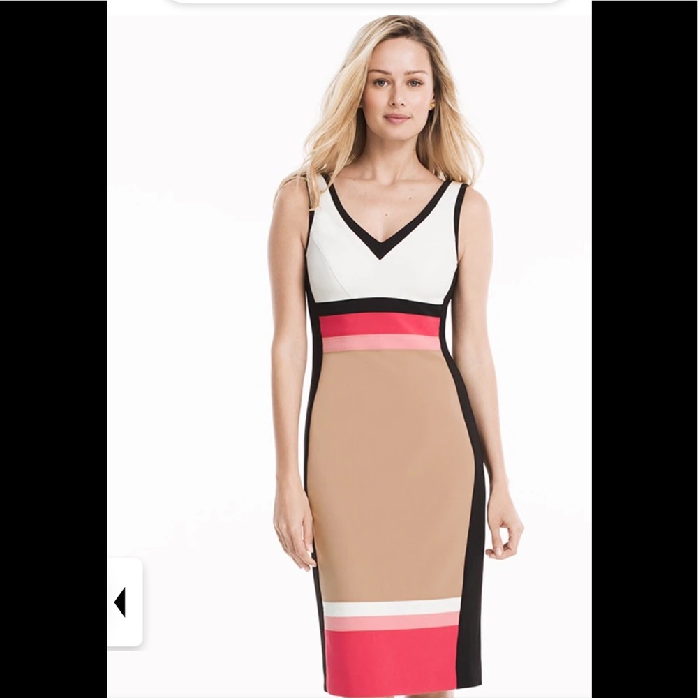 White House Black Market Colorblock Sheath Dress in White, Tan, Pink, Black